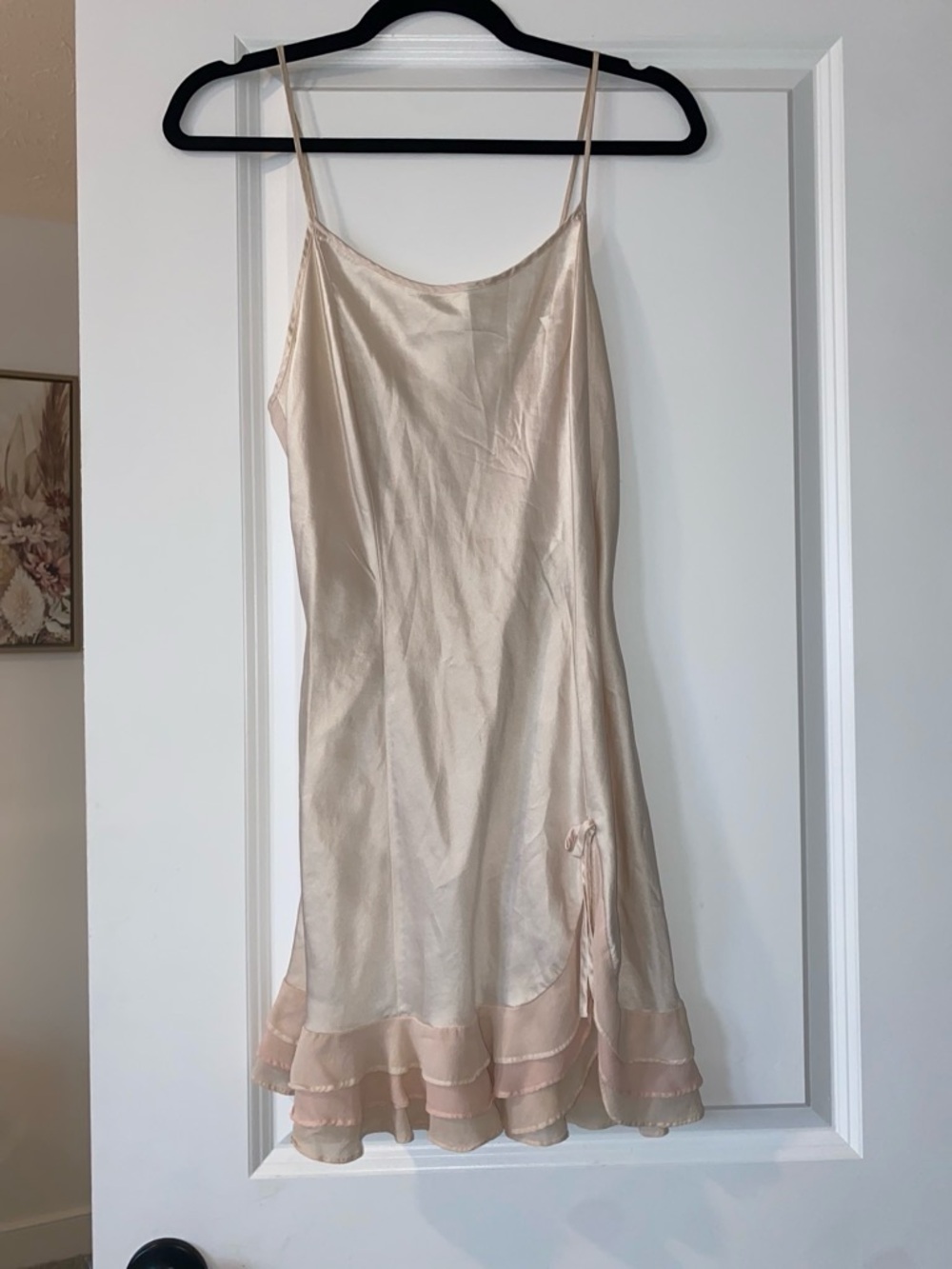 Silky Cream Slip Dress with Ruffle Hem